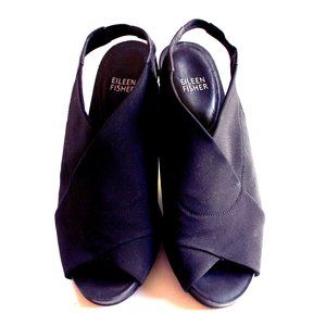EILEEN FISHER Black Criss Cross Slingback PLATFORM